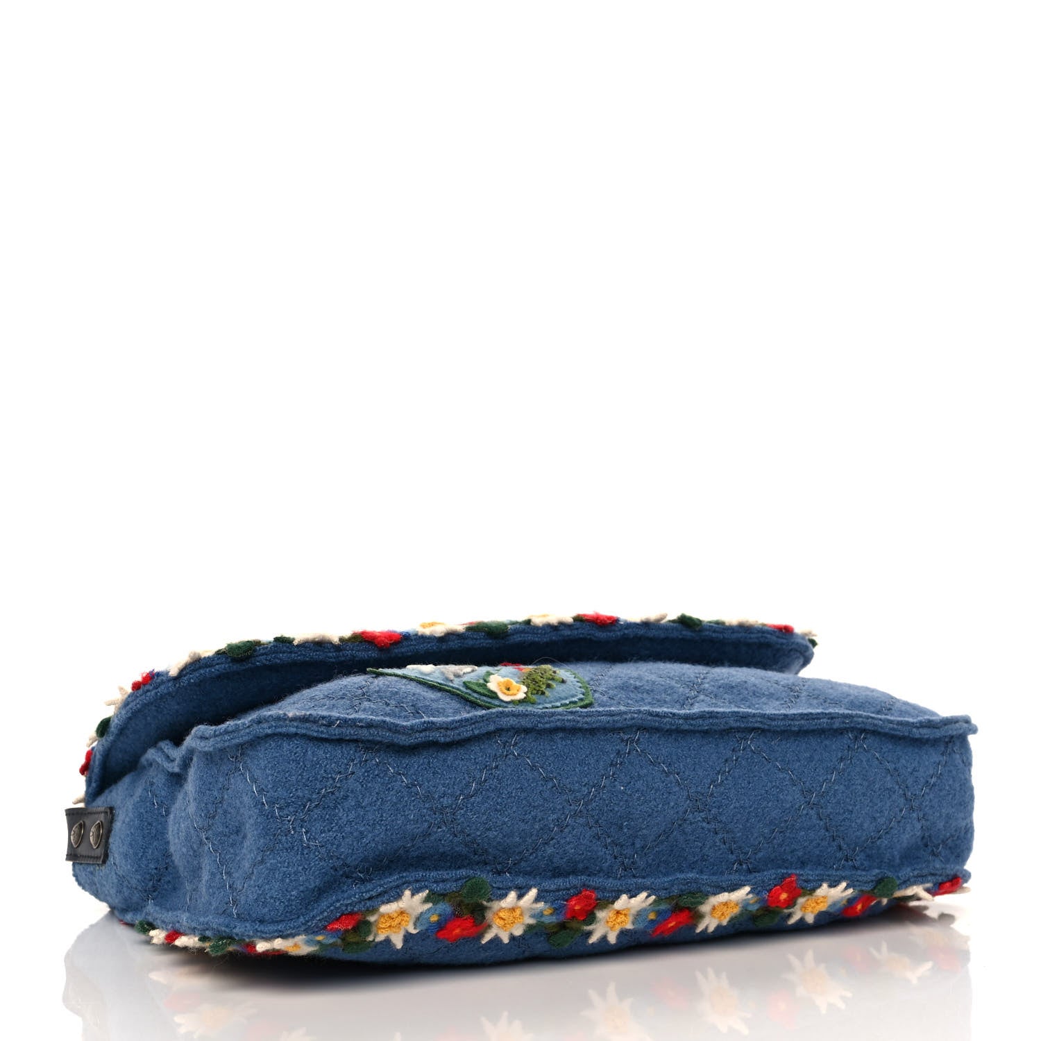 Chanel Felt Embroidered Large Crest Austrian Satchel Blue 3 of 8