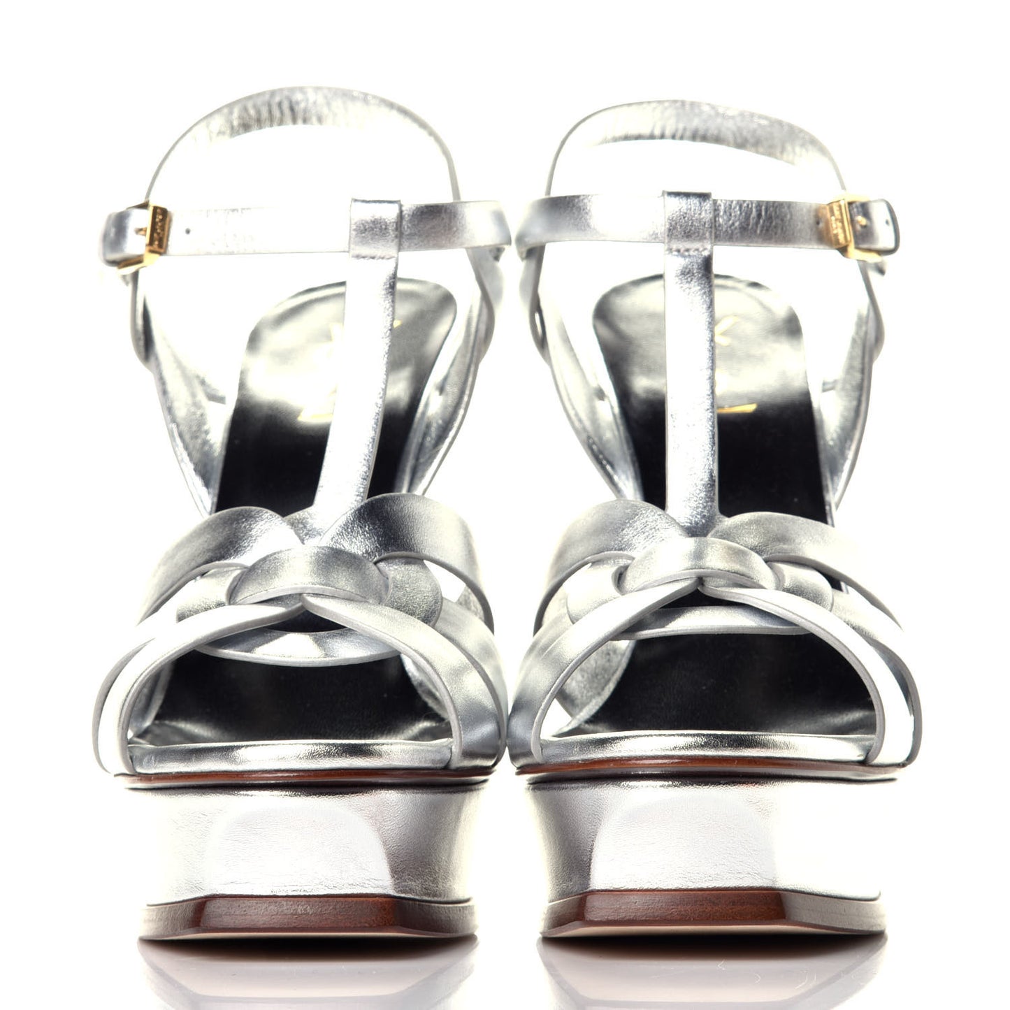 Metallic Calfskin Tribute 105 Platform Sandals 40 Silver