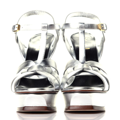 Saint Laurent Metallic Calfskin Tribute 105 Platform Sandals 40 Silver 2 of 7