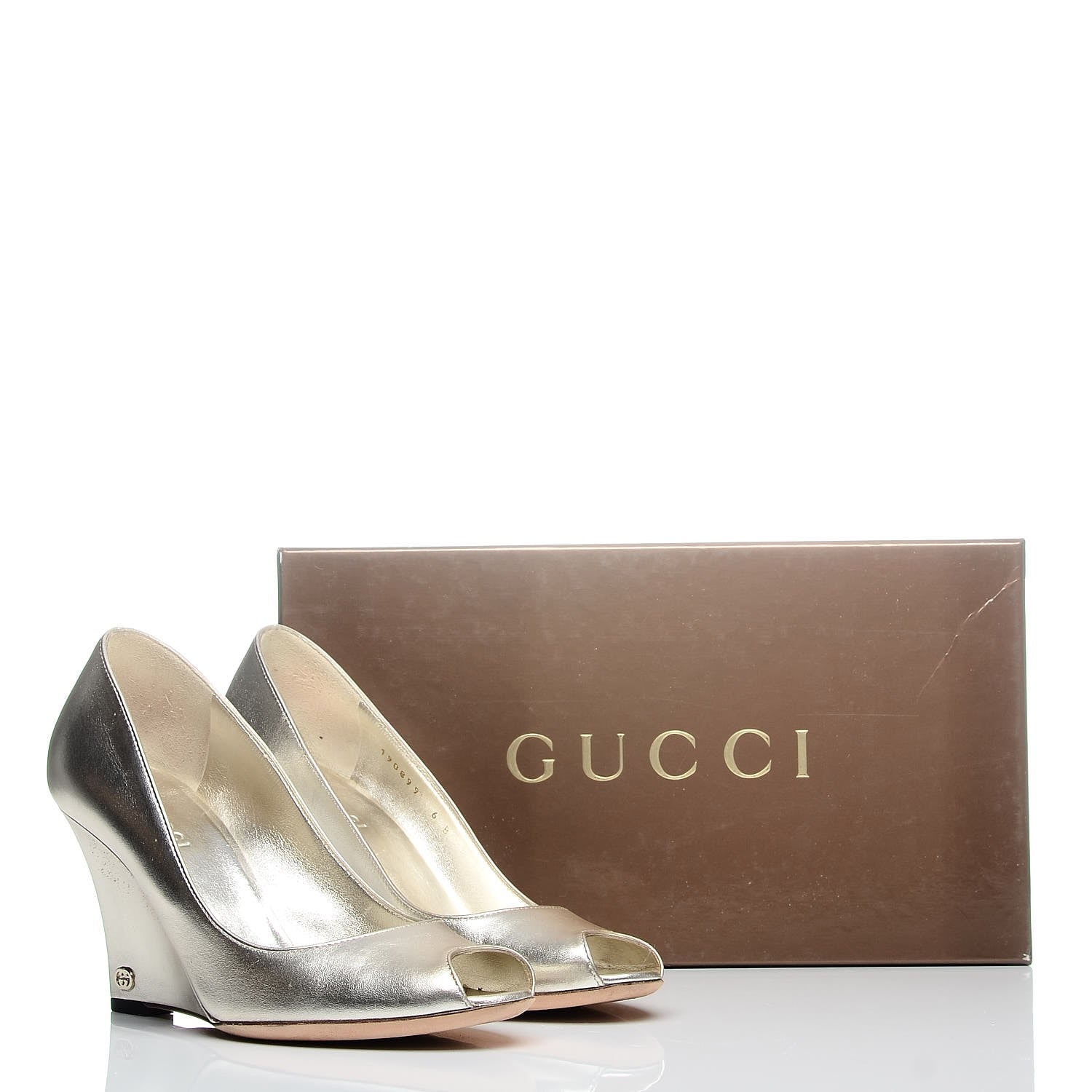 Gucci Metallic Nappa Peep Toe Wedges 6 Athena 11 of 11