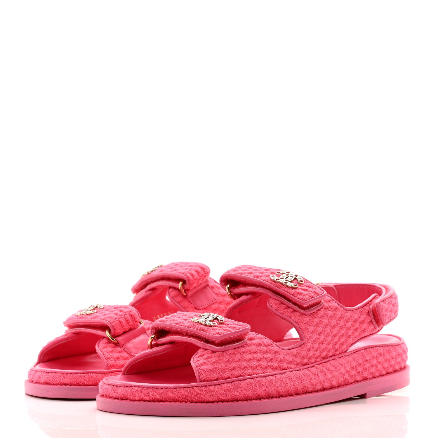 Chanel Knit Fabric Velcro Dad Sandals 39 Pink 3 of 9