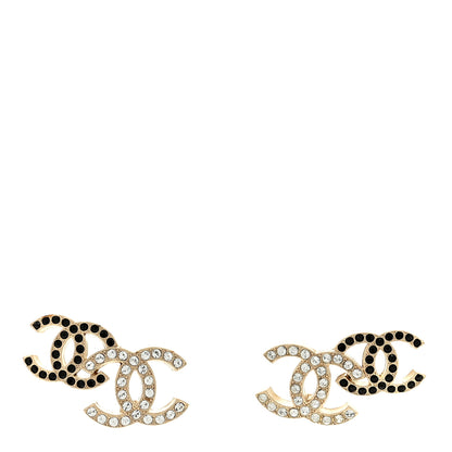 Chanel Crystal Double CC Earrings Gold Black 1 of 4