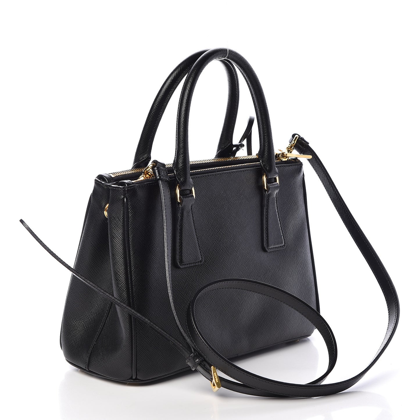 Saffiano Mini Galleria Double Zip Tote Black