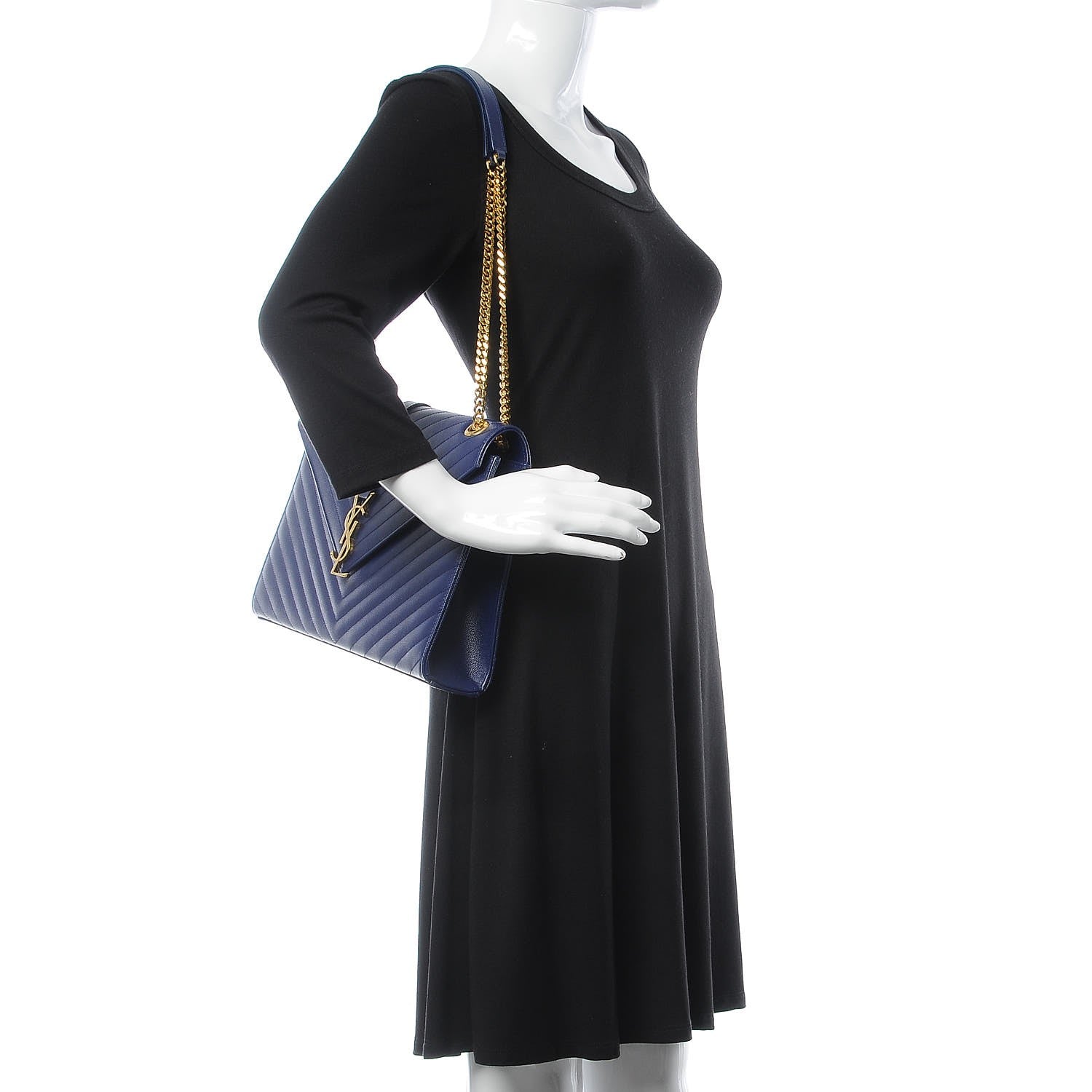 Saint Laurent Grain De Poudre Matelasse Chevron Large Monogram Satchel Blue 2 of 12