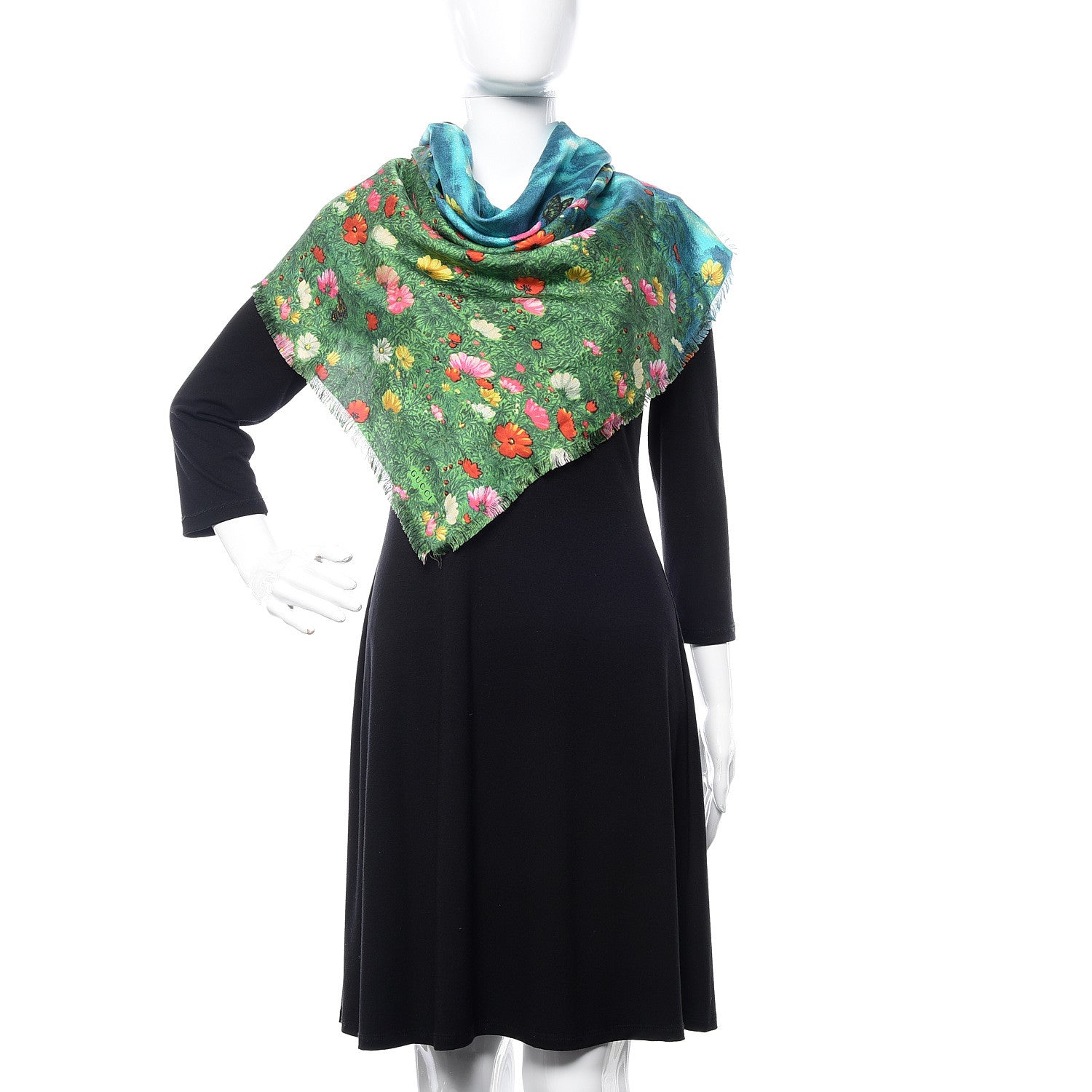 Gucci Modal Silk Cashmere Vita Garden Scarf Turquoise Blue 2 of 5