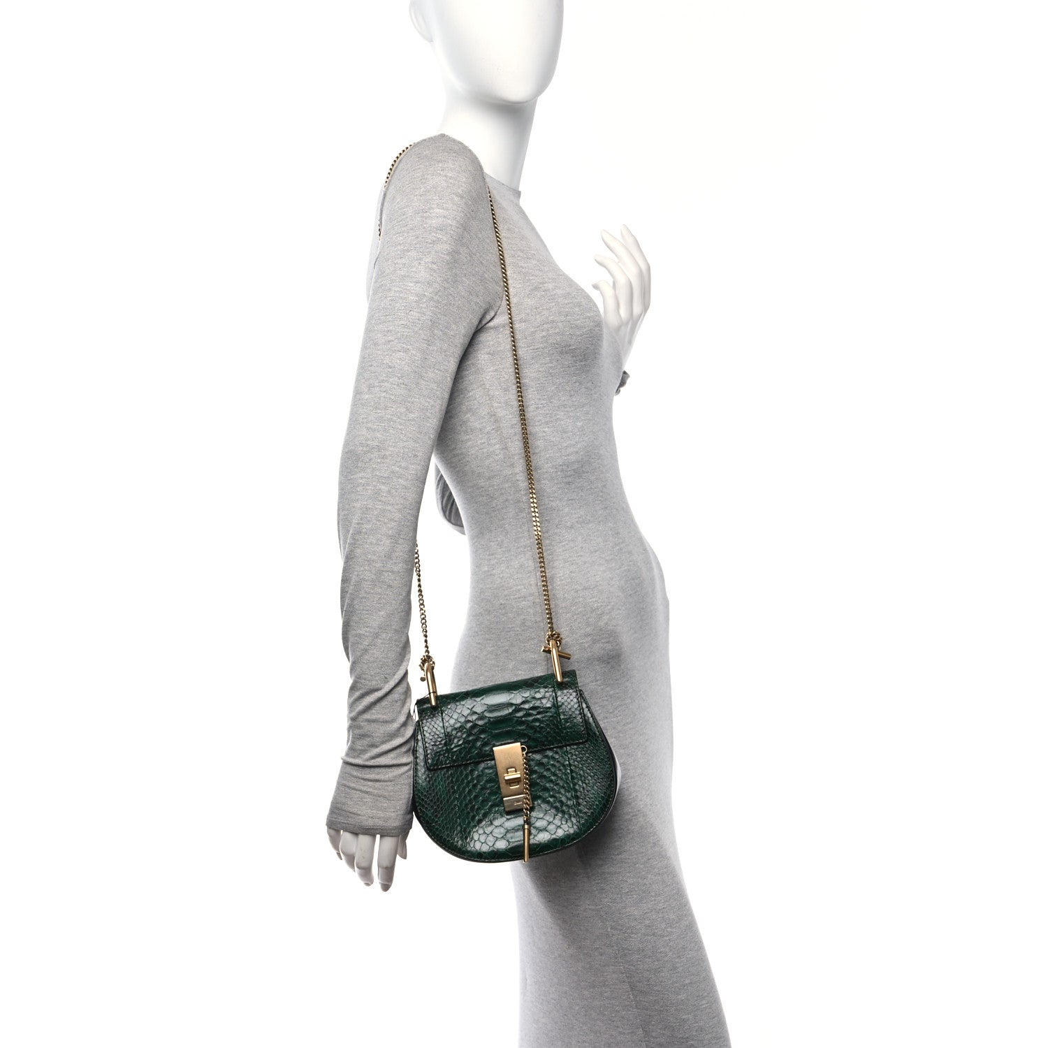 Chloe Snakeskin Mini Drew Shoulder Bag Green 2 of 9