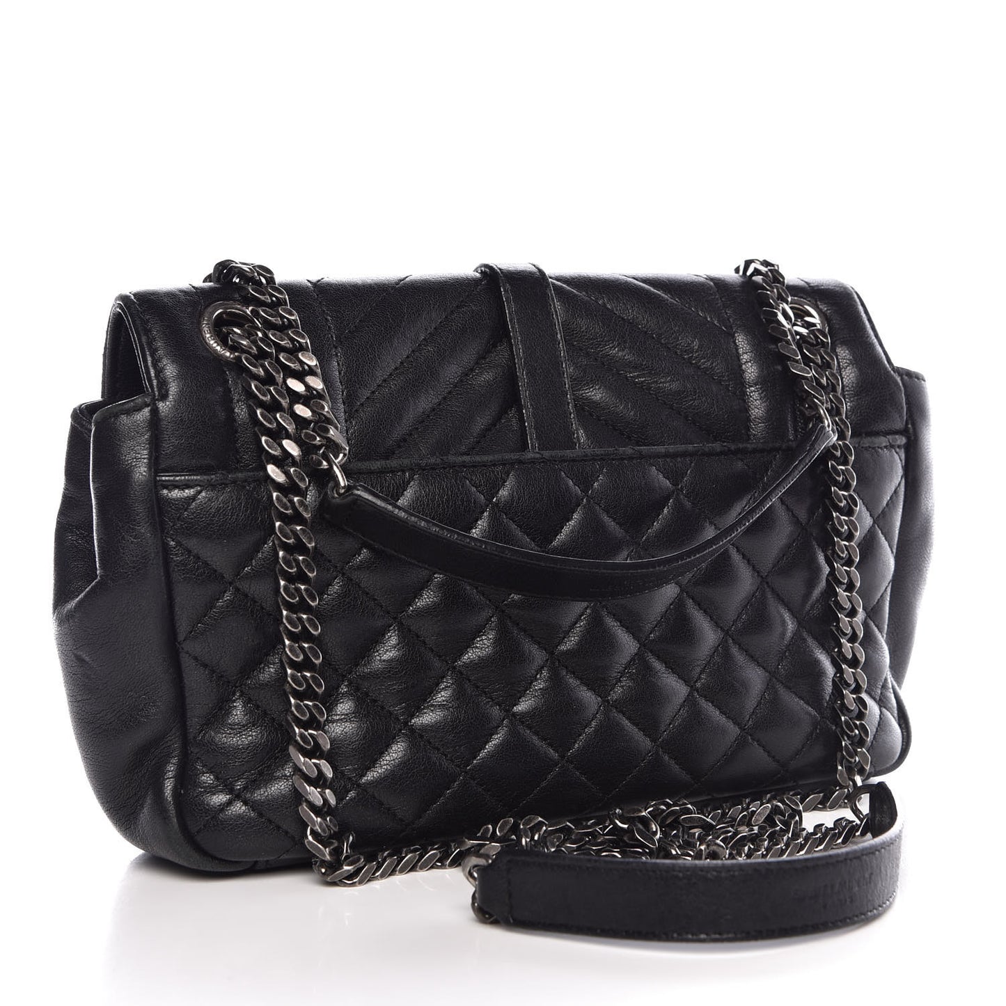 Sheepskin Tri-Quilt Monogram Medium College Bag Black