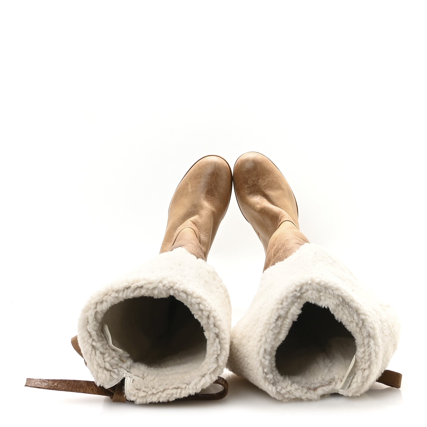 Miu Miu Shearling Calfskin Knee High Heel Boot 38.5 Brown 2 of 7