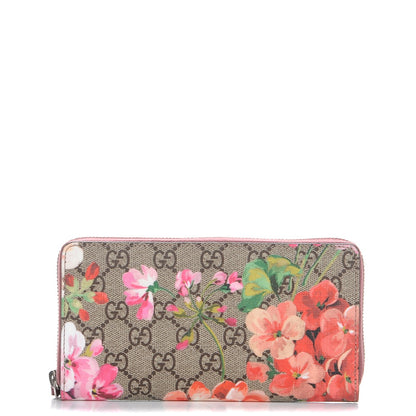 Gucci GG Supreme Monogram Blooms Zip Around Wallet Beige Multicolor Dry Rose 1 of 10