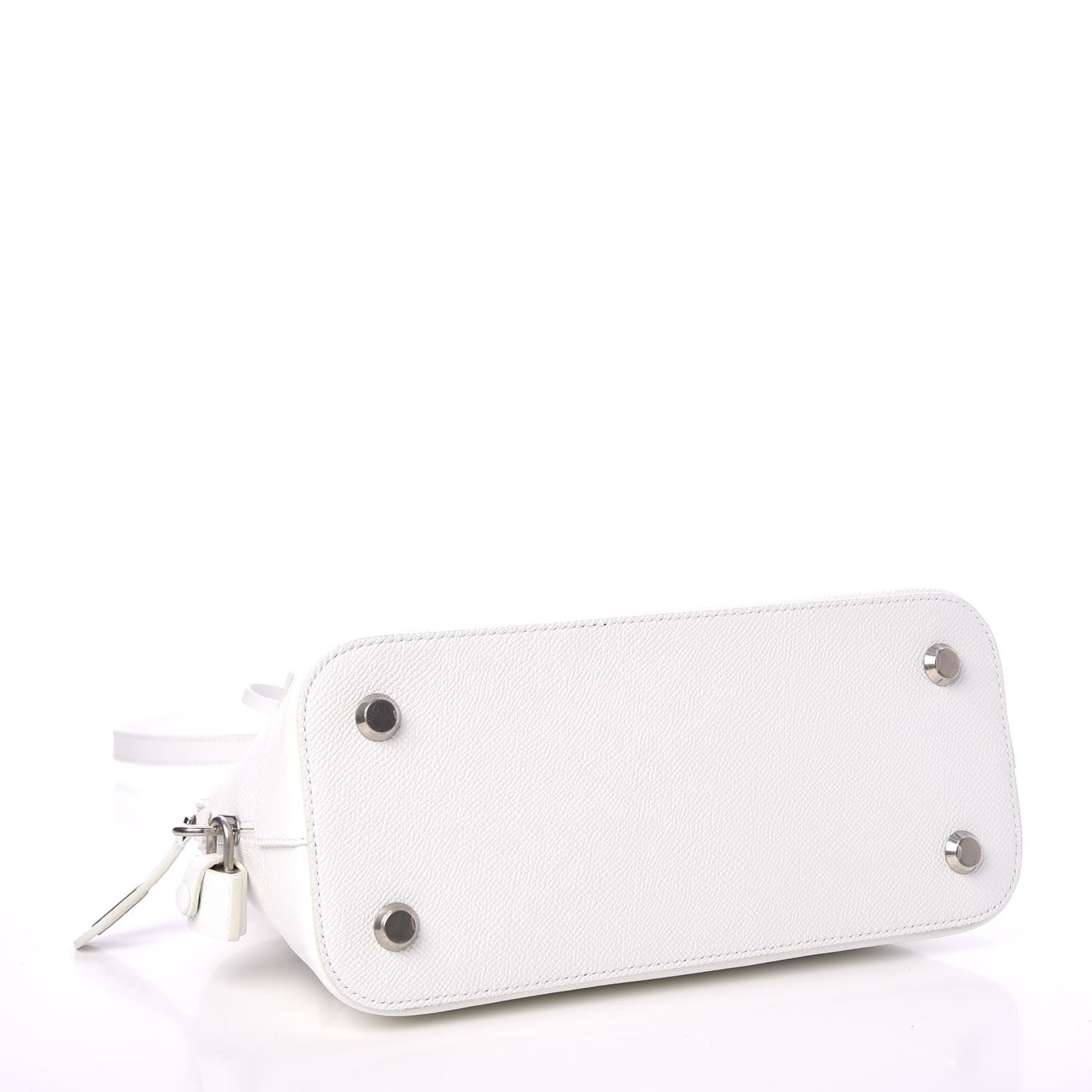 Signature Grained Calfskin Logo S Ville Top Handle Bag White