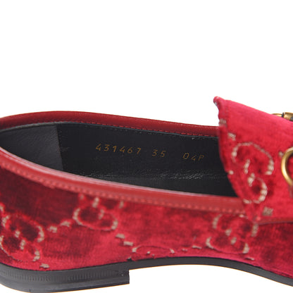 Gucci Velvet Malaga Kid GG Monogram Horsebit Womens Jordaan Loafers 35 Red Cipria Romantic Cerise 8 of 10