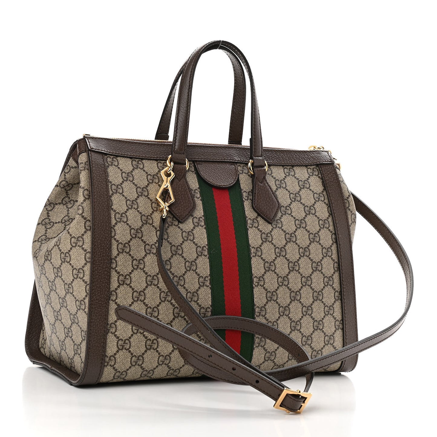 GG Supreme Monogram Web Medium Ophidia Tote Bag Brown