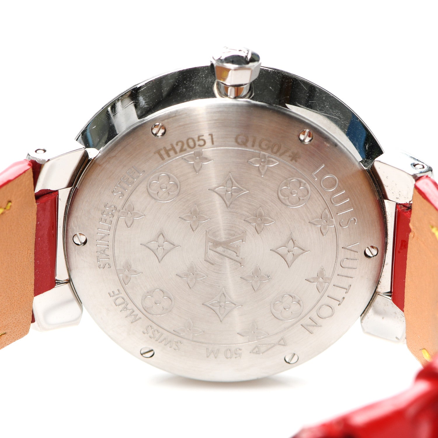 Louis Vuitton Stainless Steel Vernis Diamond 28mm Tambour Quartz Watch Red 3 of 5