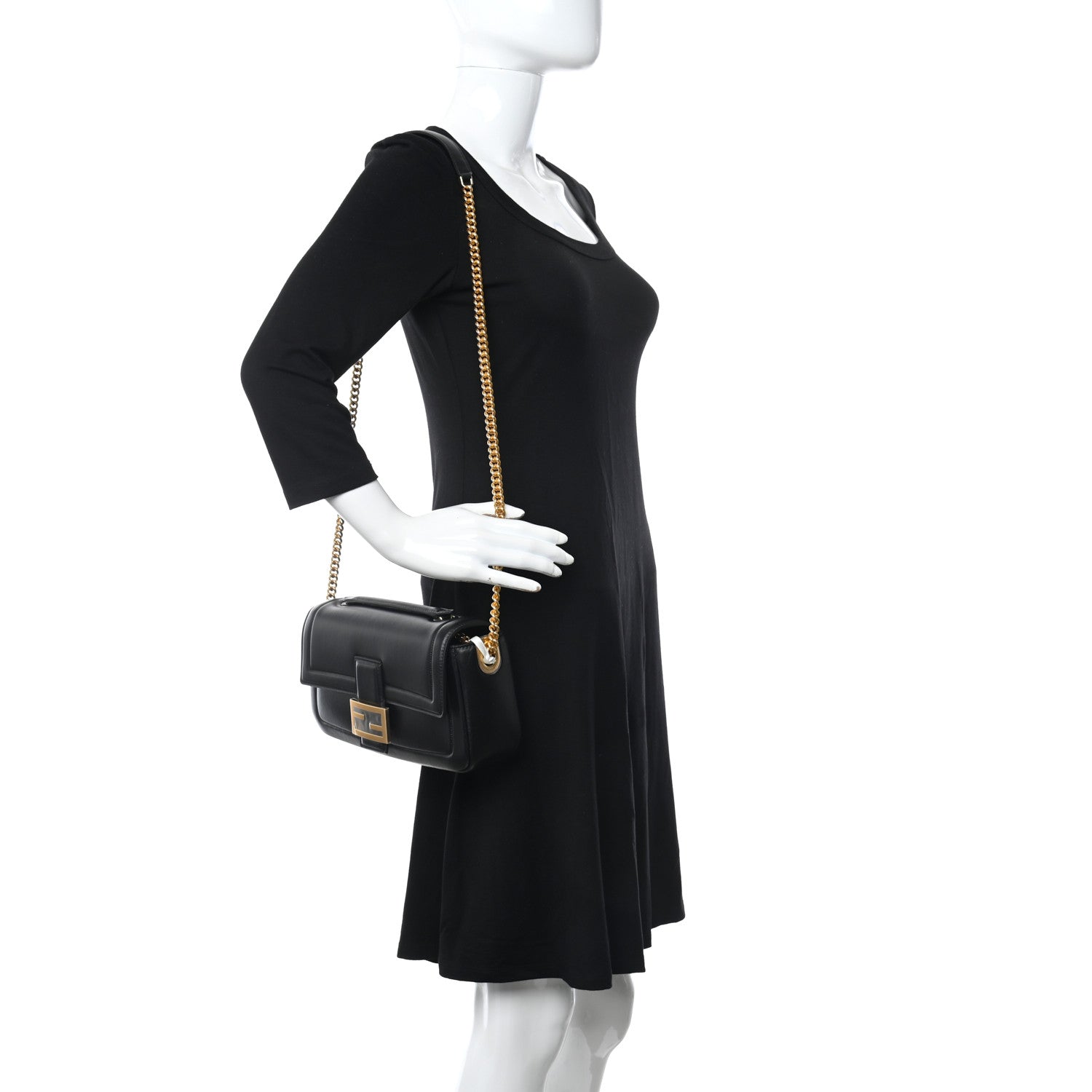Fendi Nappa Apolo Chain Baguette Black 2 of 7