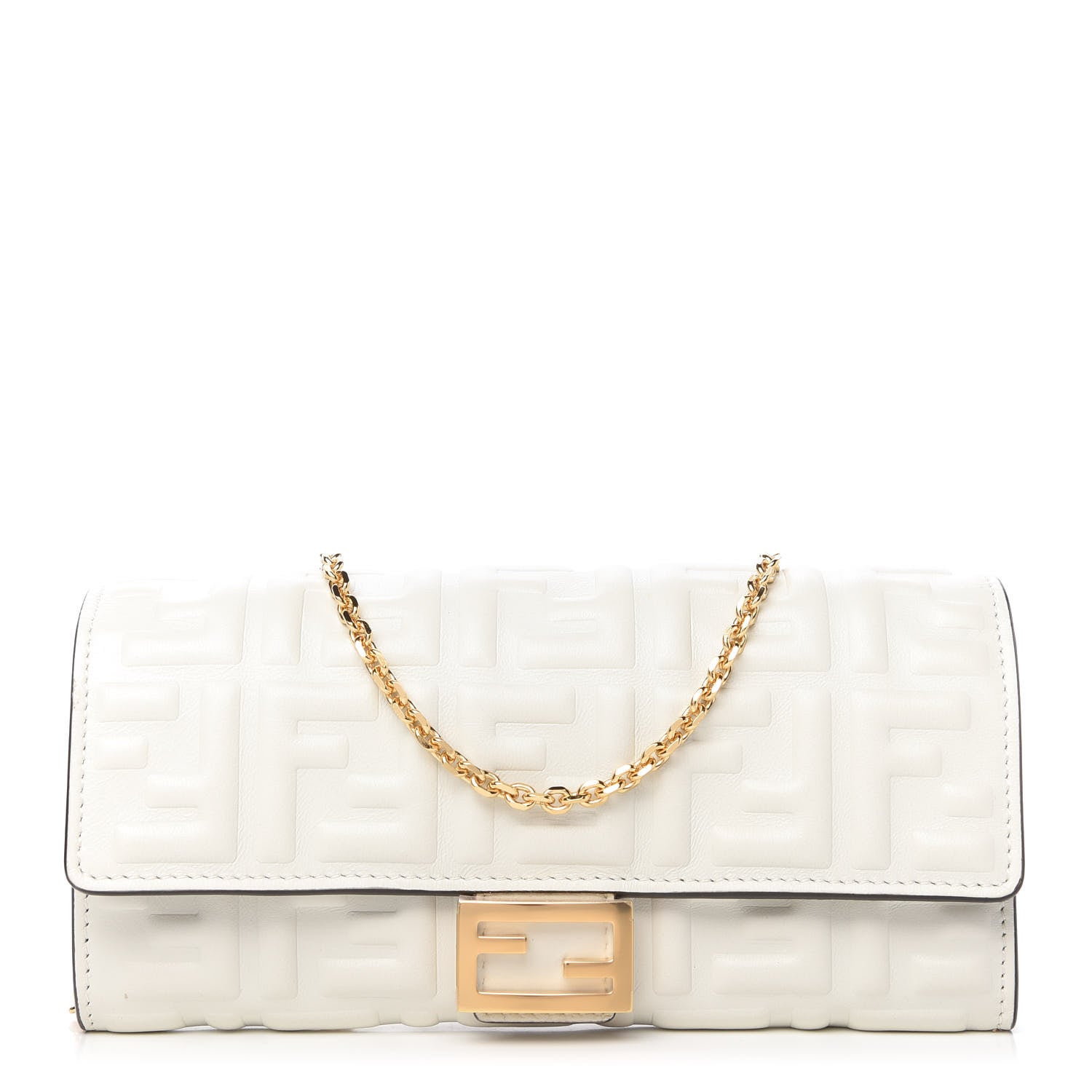 Fendi Nappa Matisse FF Embossed Continental Wallet On Chain White 1 of 9