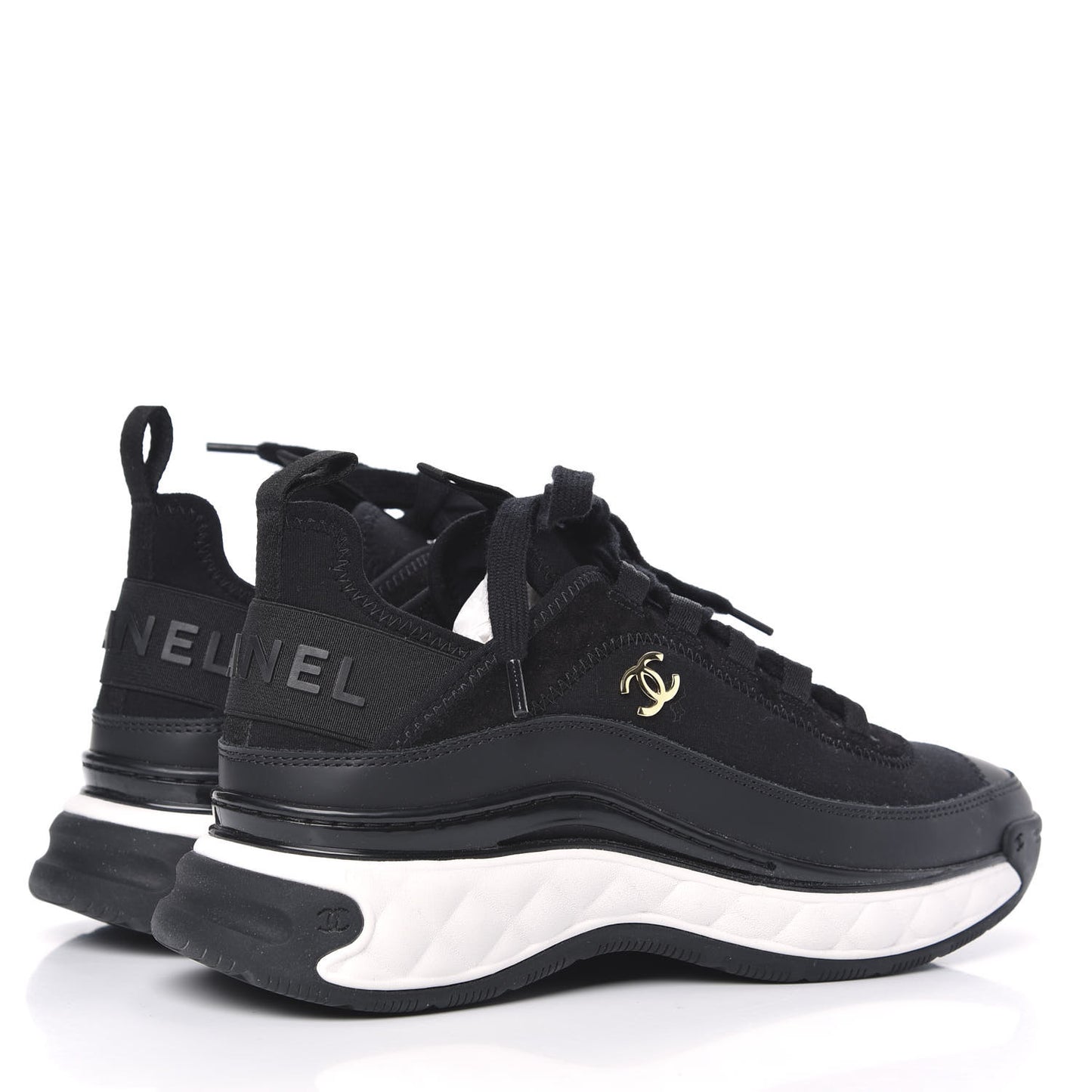 Velvet Calfskin Mixed Fibers CC Sneakers 36.5 Black