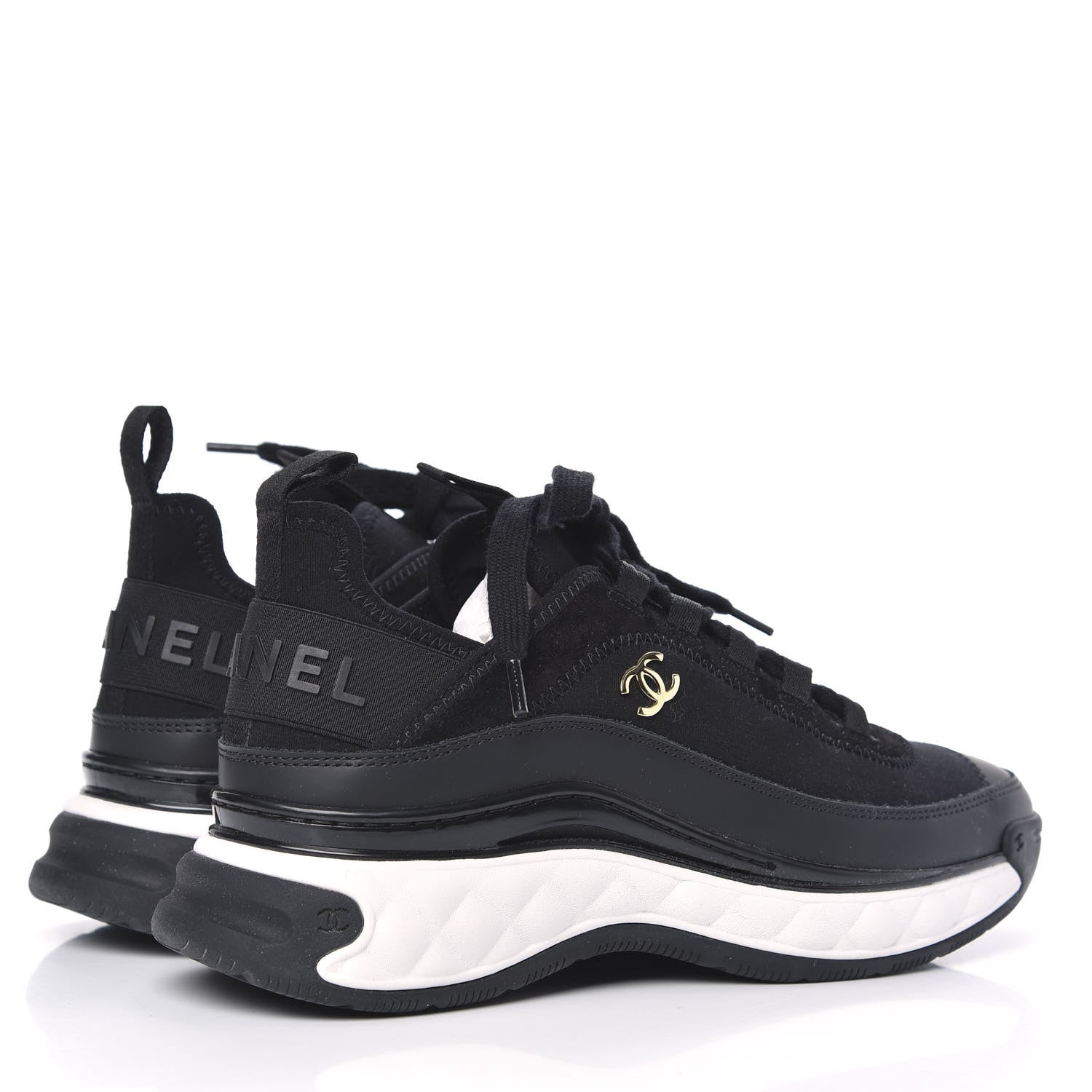 Chanel Velvet Calfskin Mixed Fibers CC Sneakers 36.5 Black 4 of 8