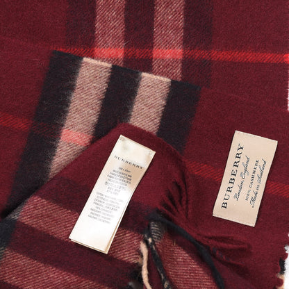 Burberry Cashmere Giant Check Icon Stripe Fringe Scarf Claret 4 of 4