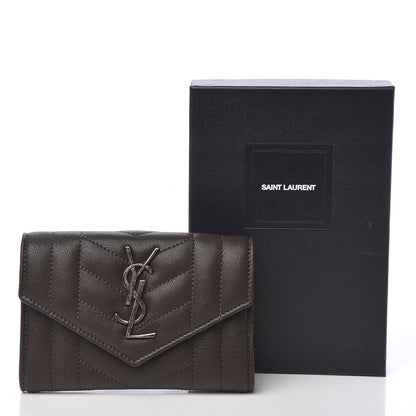 Saint Laurent Lambskin Mixed Matelasse Chevron Small Monogram Envelope Wallet Dark Brown 8 of 8