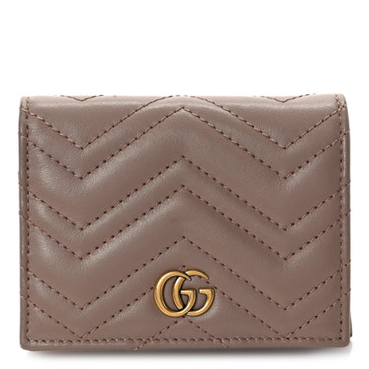 Gucci Calfskin Matelasse GG Marmont Card Case Wallet Porcelain Rose 1 of 12