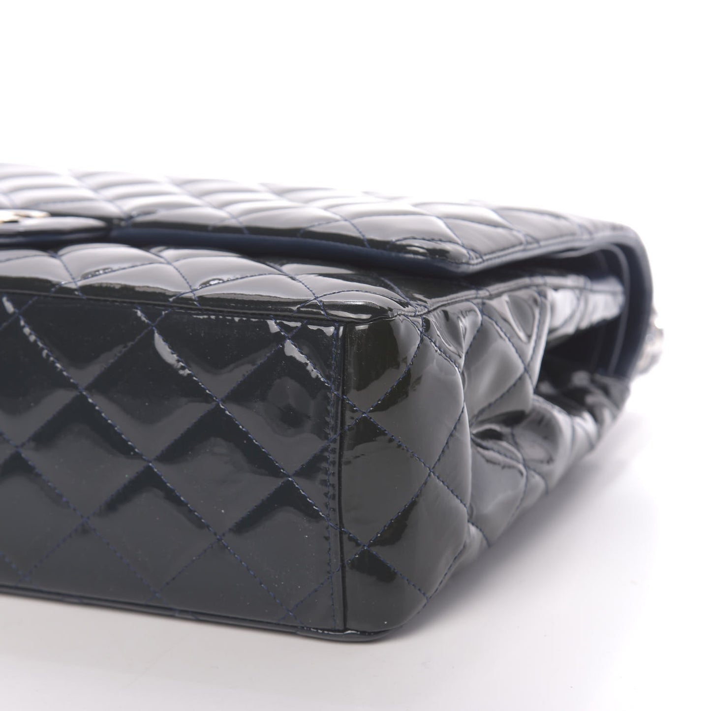 Patent Quilted Maxi Double Flap Navy Blue