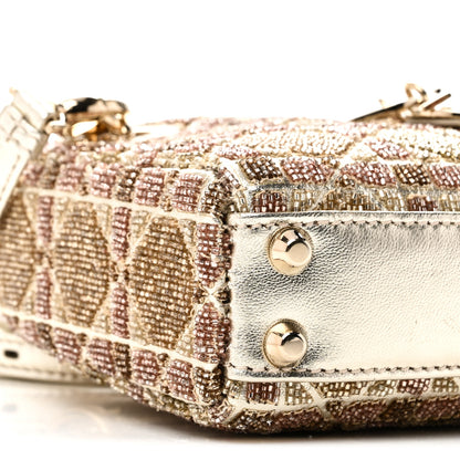 Christian Dior Metallic Lambskin Cannage Beaded Embroidered Micro Lady Dior Gold 9 of 14
