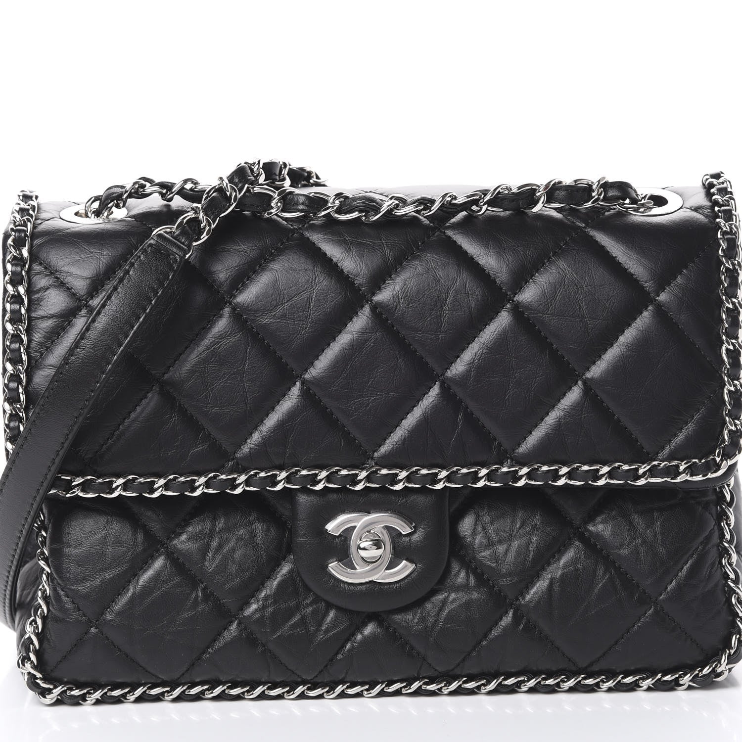 Chanel Crumpled Calfskin Medium Chain Flap Black 7 of 10