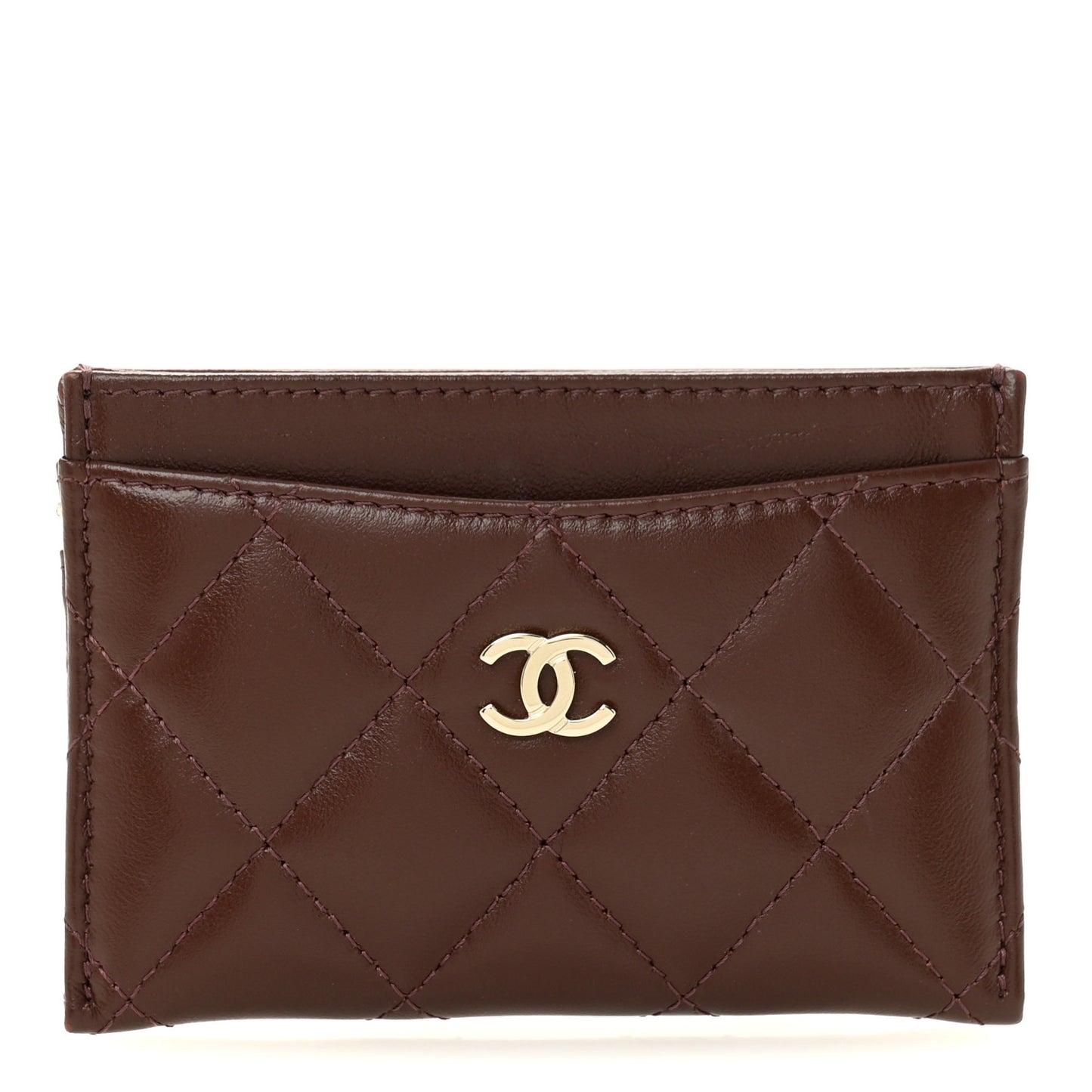 Lambskin Quilted Card Holder Dark Brown