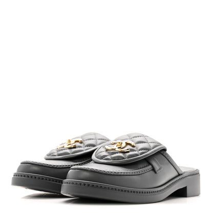 Chanel Lambskin Quilted CC Turnlock Mules 37.5 Grey 4 of 13