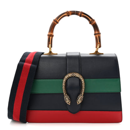 Gucci Moon Calfskin Bamboo Web Medium Dionysus Top Handle Bag Blue Emerald Hibiscus Red 1 of 11