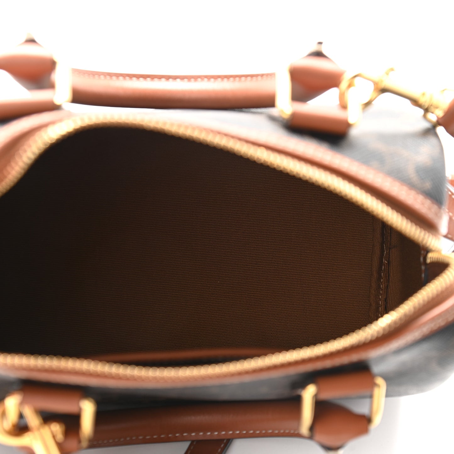 Triomphe Canvas Calfskin Small Boston Bag Tan