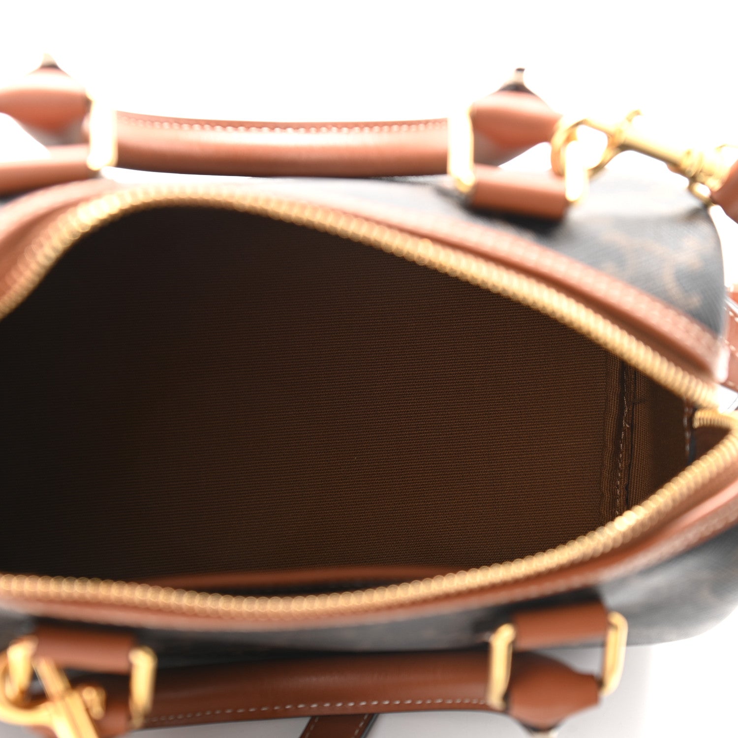 Celine Triomphe Canvas Calfskin Small Boston Bag Tan 5 of 9