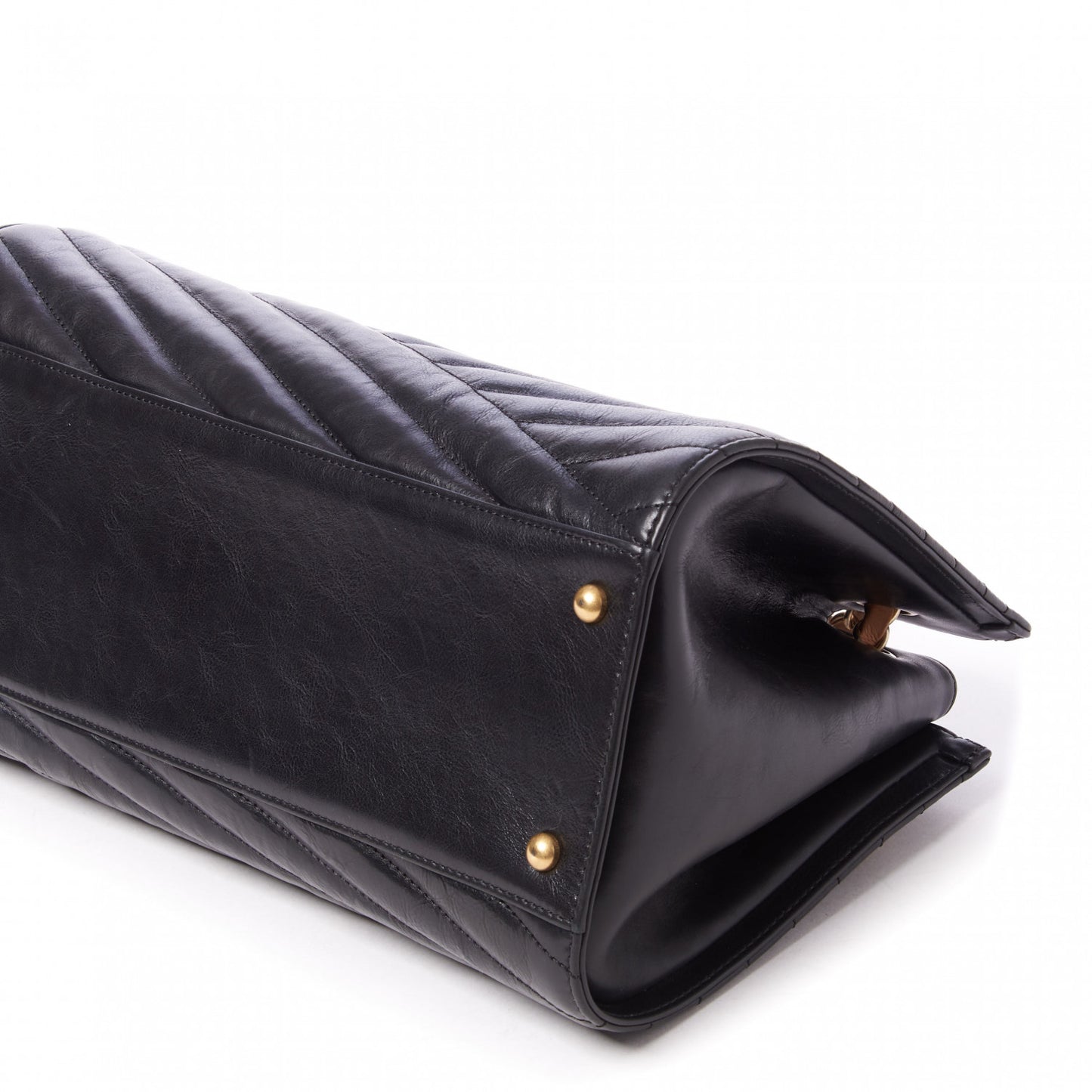 Calfskin Chevron Quilted Gabrielle Tote Black