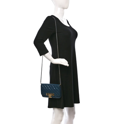Chanel Patent Quilted Golden Class Wallet on Chain WOC Blue 2 of 9