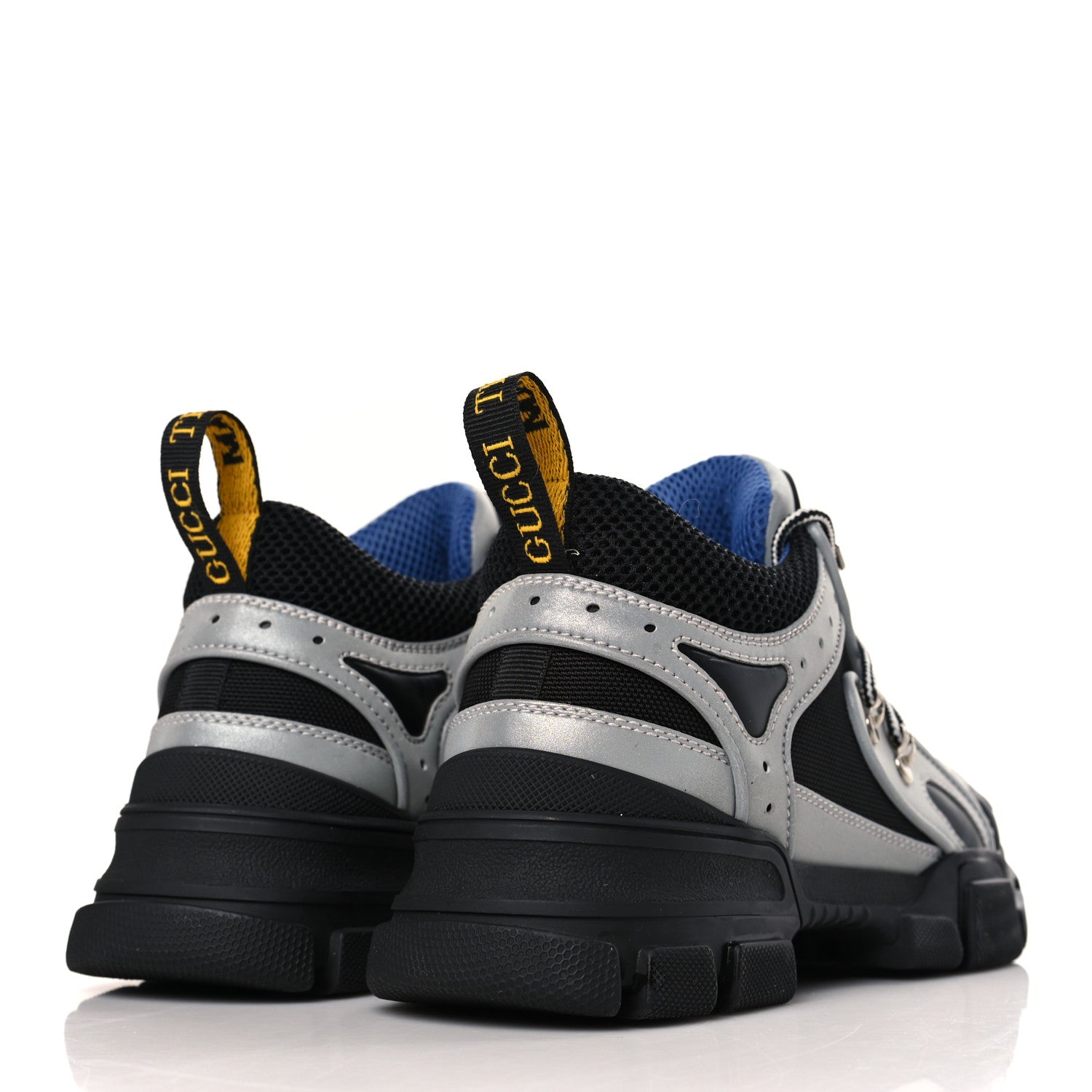 Gucci X SEGA Mesh Technical Canvas Calfskin Reflective Mens Flashtrek Sneakers 6.5 Silver Black 4 of 6