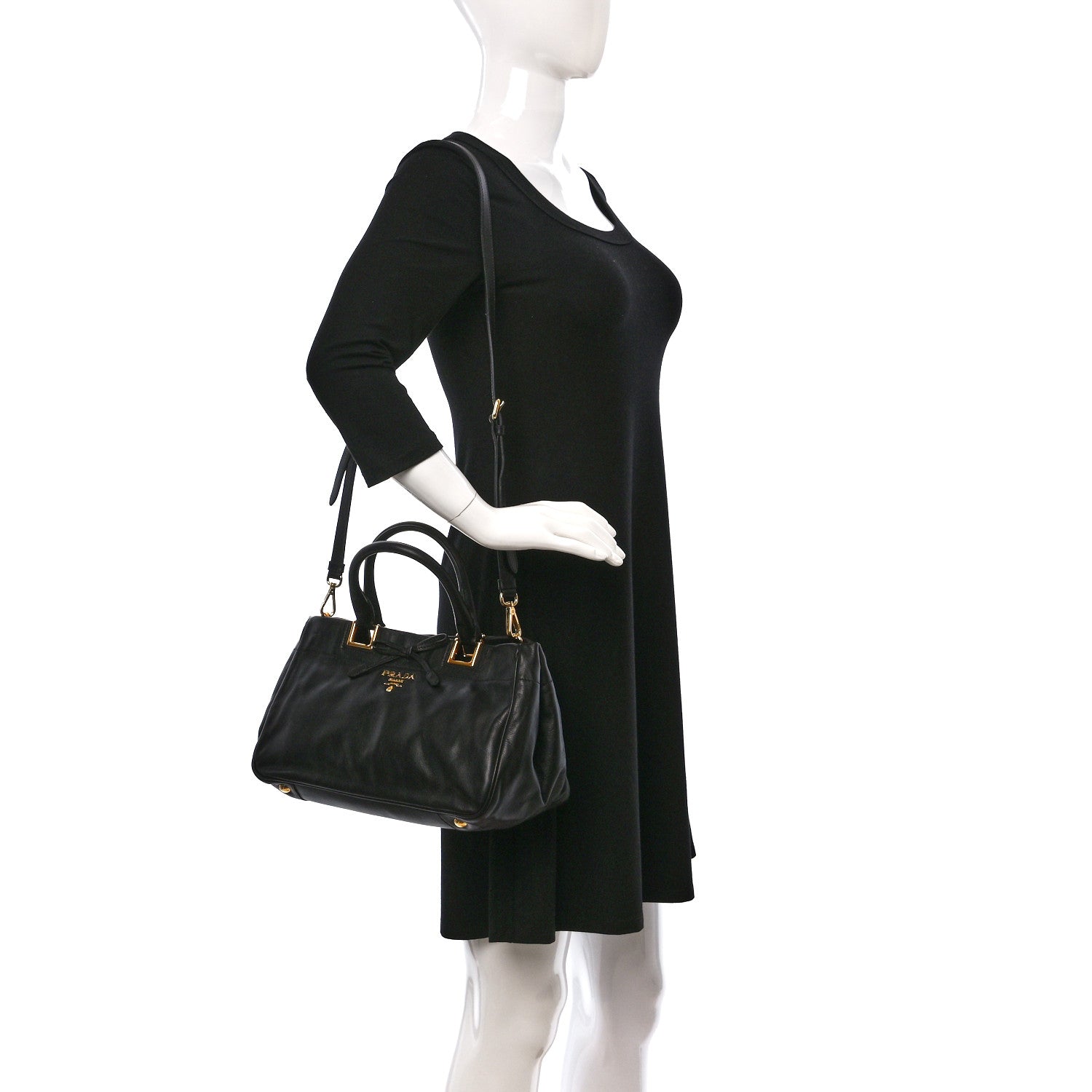 Prada Soft Calf Bow Tote Black 2 of 11
