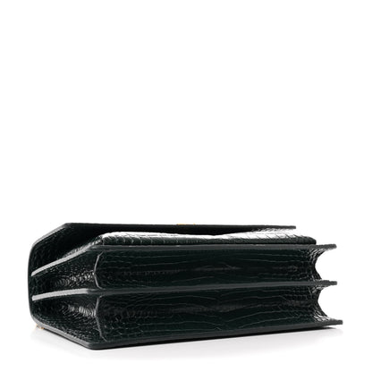 Saint Laurent Calfskin Crocodile Embossed Medium Monogram Sunset Dark Green 4 of 14