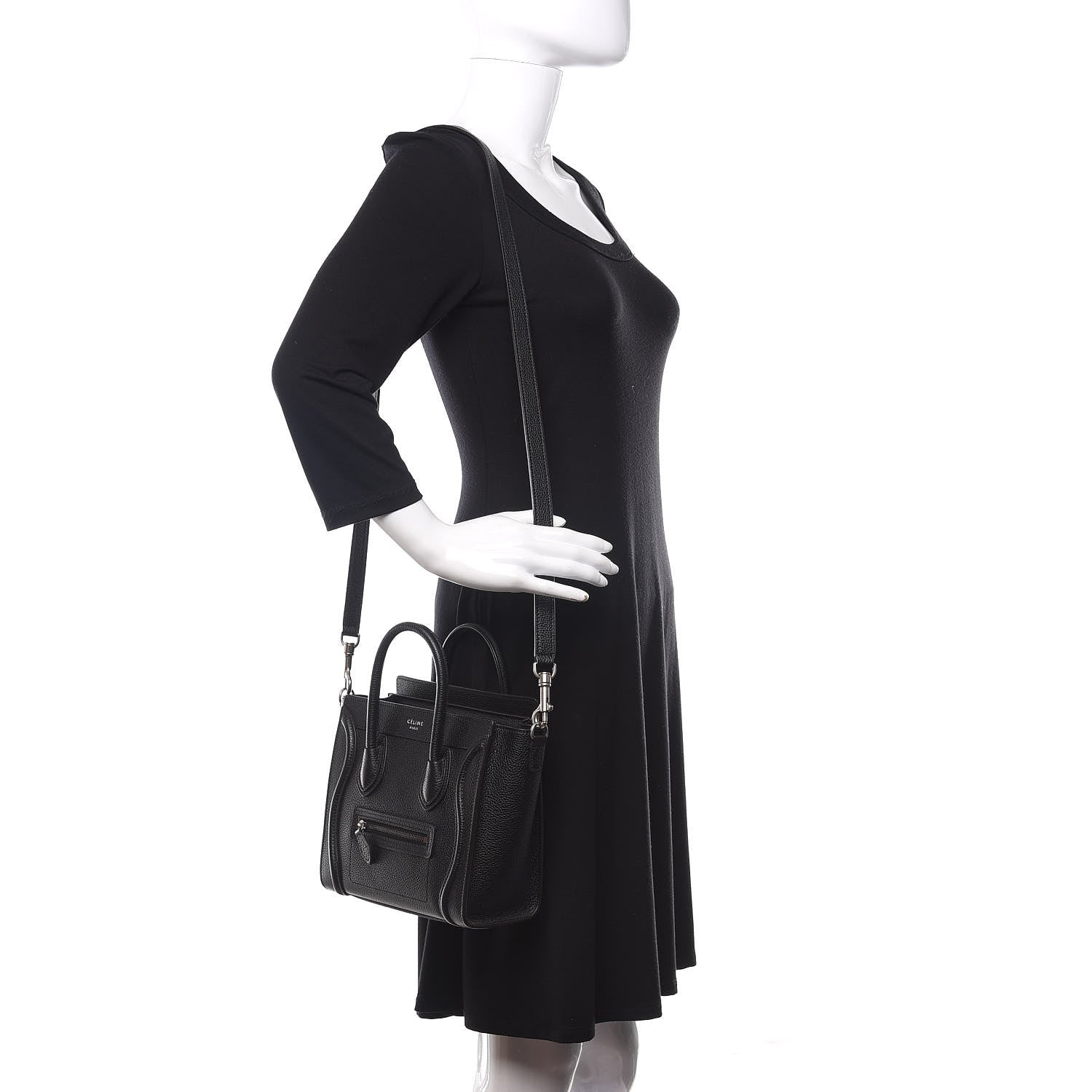 Celine Drummed Calfskin Nano Luggage Black 2 of 10