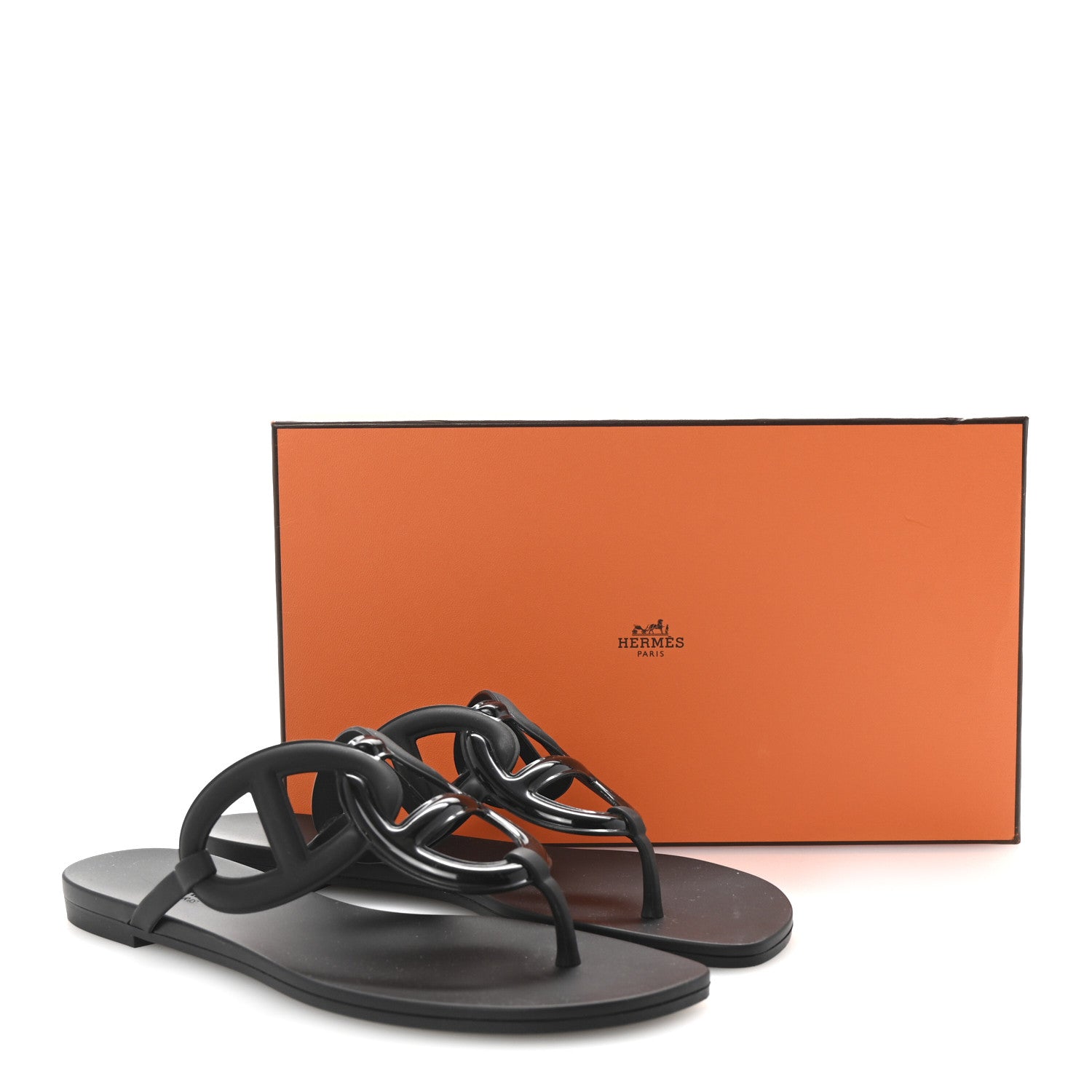 Hermes Rubber Womens Egerie Sandals 37 Black 9 of 9