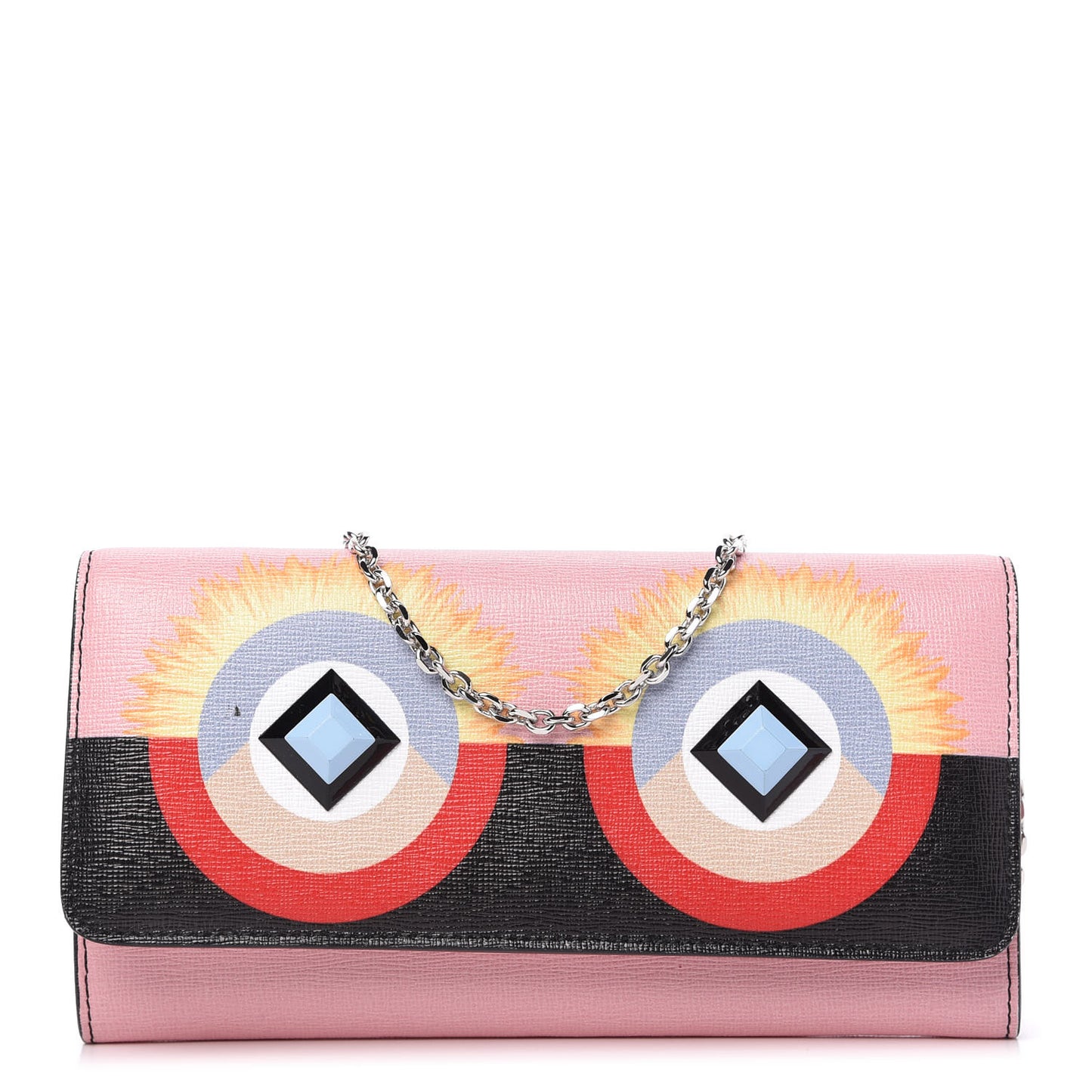 Vitello Elite Century Hypnoteyes Studded Continental Wallet On Chain Bubblegum Multicolor