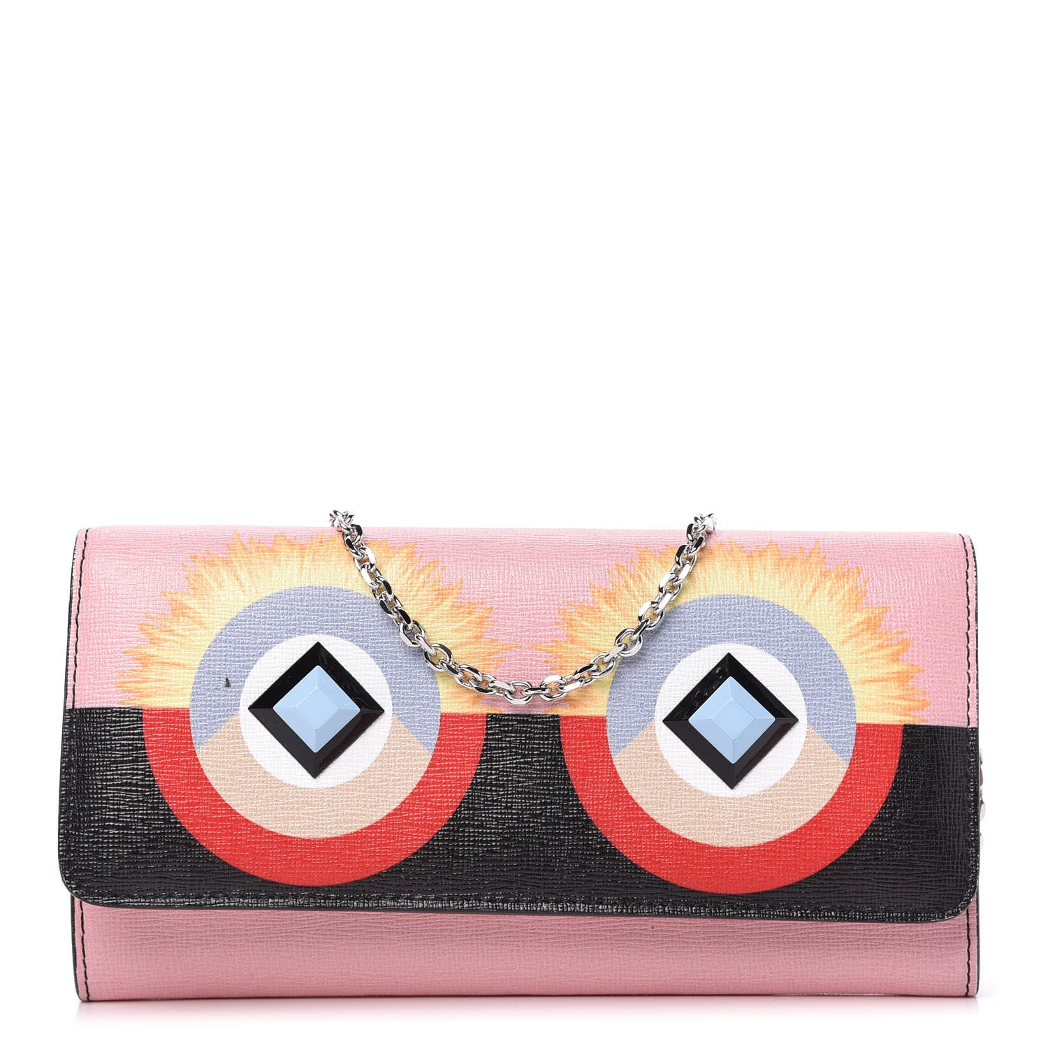 Fendi Vitello Elite Century Hypnoteyes Studded Continental Wallet On Chain Bubblegum Multicolor 1 of 9