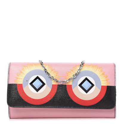 Fendi Vitello Elite Century Hypnoteyes Studded Continental Wallet On Chain Bubblegum Multicolor 1 of 9