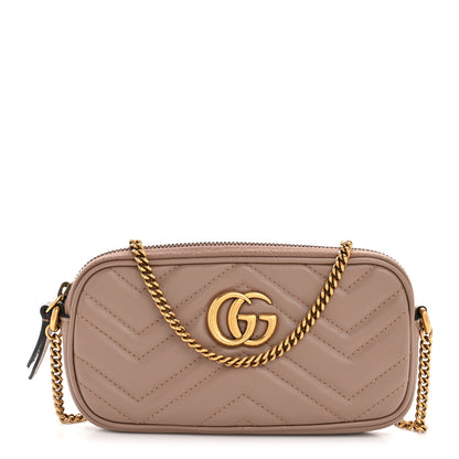 Gucci Calfskin Matelasse Mini GG Marmont Chain Crossbody Bag Porcelain Rose 1 of 12