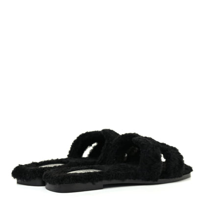 Hermes Woolskin Oran Sandals 38 Black 3 of 4