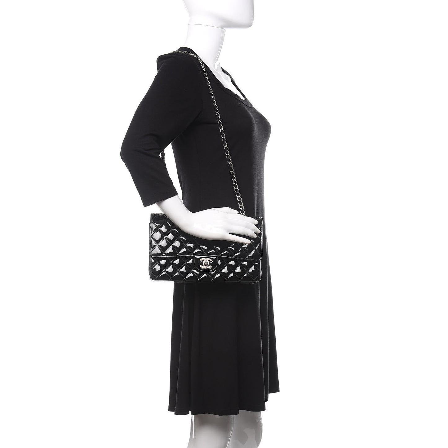 Patent Quilted Medium Double Flap Black