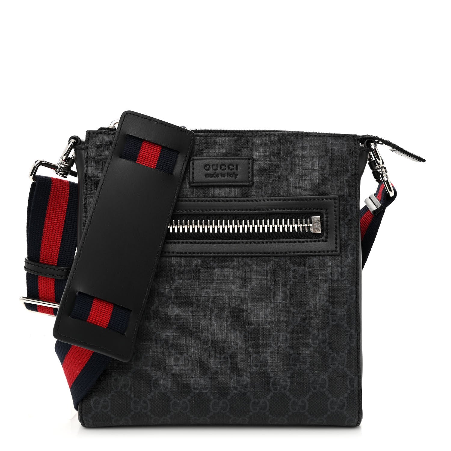 Gucci GG Supreme Monogram Web Small Flat Messenger Bag Black Grey 1 of 10