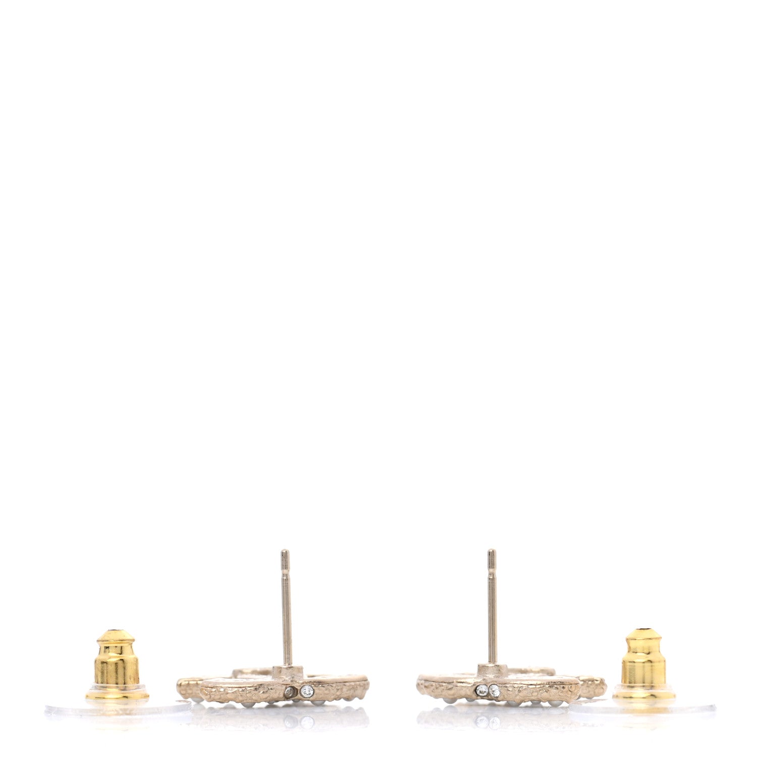Chanel Metal Graduated Pearl Crystal CC Earrings Light Gold 3 of 5
