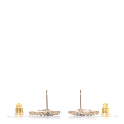 Chanel Metal Graduated Pearl Crystal CC Earrings Light Gold 3 of 5
