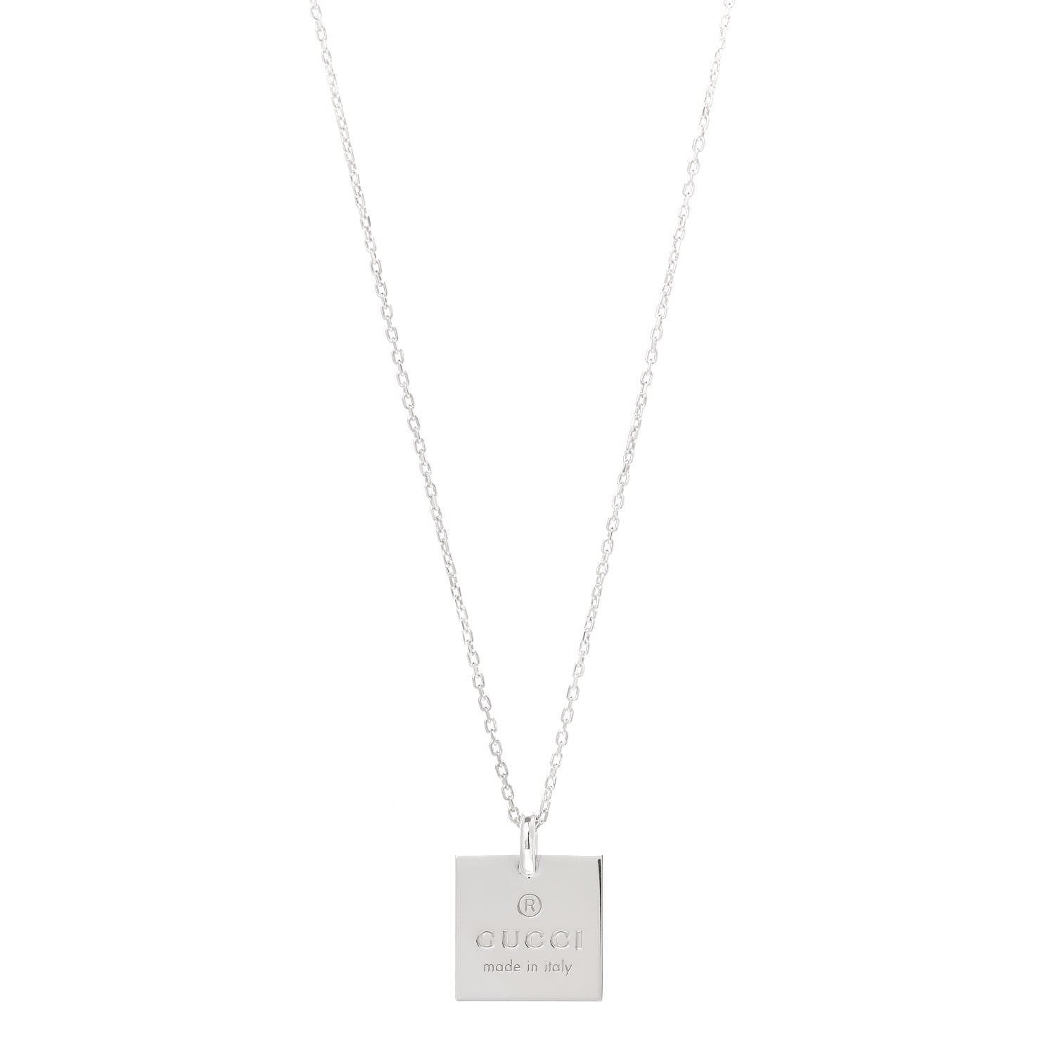 Gucci Sterling Silver Trademark Logo Square Pendant Necklace 1 of 5