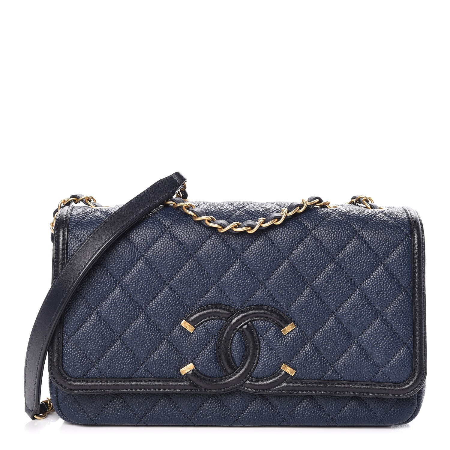 Chanel Caviar Quilted Medium CC Filigree Flap Navy Black 1 of 11